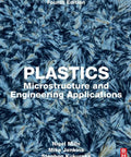 Cover of 'Plastics: Microstructure and Engineering Applications', fourth edition with blue abstract pattern.