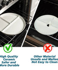 Comparison of Ten Inch Ceramic Divided Plates Set Of Four With Three Compartments showing durability vs. melted material in oven.