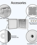 Hella Weatherproof Abs Plastic Junction Box IP65 Rated showing ABS plastic latch, mounting plate, and lock hole details.