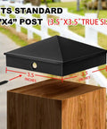 Aluminum Pyramid Post Cap for 4x4 Wood Posts Black Outdoor Deck Fence Post Cap with Screw shown on 3.5 inch wooden post