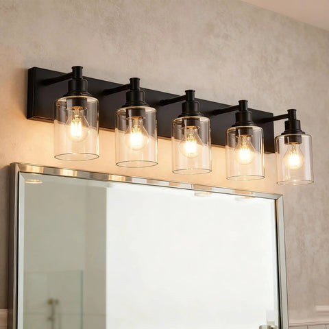 Brushed Nickel 3 Light Vanity Lighting Modern Wall Sconce Over Mirror Industrial Bathroom Light Fixture With Clear Glass Shades