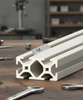 Aluminum extrusion rail with 1/4-20 T-slot nut installed, ideal for CNC projects; part of a Twenty Pack 1/4-20 T Slot Nuts With Ball Spring For 10 Series Aluminum Extrusion Rails Beefed Up Carbon Steel With Silver Plated Finish Easy Tightening And Solid Fit For CNC DIY Projects And Custom Woodworking.