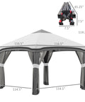 10x10 Pop Up Canopy Tent With Netting For Outdoor Parties Instant Setup Easy Setup Gazebo with dimensions and details shown