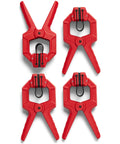Four red Edge Band Spring Clamp Set Of Four For Woodworking And Home Improvement Projects Handy Adjustable Band Clamps showcased on a white background.