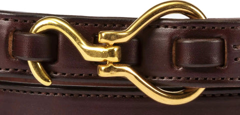 100 Percent Full Leather Belt With Dope Hoof Pick Style Buckle, Handcrafted By Amish In Lancaster County PA, close-up view