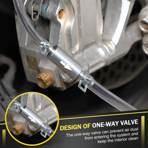 Close-up of one-way valve on Two Pack Brake Bleeder Kit With One Way Check Valve Hydraulic Disc Clutch Bleeding Kit 100ml Syringe And 50cm Hose