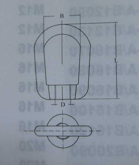 Technical drawing of Heavy Duty Marine Grade Stainless Steel 316 Type 804 US Shape Lifting Eye Nut 1 Quarter Inch UNC