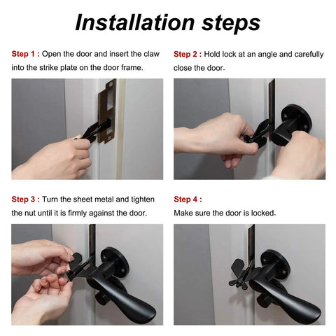 Step-by-step installation of Travel Ready Lightweight Portable Door Lock For Travelers With A Patented Design on a door