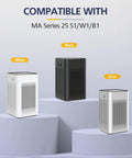 Image showing black, white, and silver air purifiers compatible with 2 Pack Replacement Air Purifier Filter For S1 W1 B1 Models.