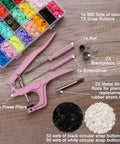 Snap Kit With Pliers, 473 Pcs T5 Snaps For DIY Sewing And Crafting, includes pliers, colored snaps, black and white rounds, tools