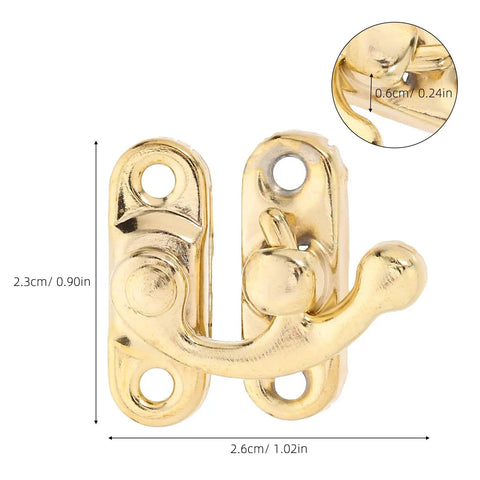 Gold vintage swing lock clasp from Old School Antique Style Hasps And Latches Set For Cabinets And Jewelry Boxes, iron with measurements