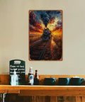 Steam Locomotive Sunset Railway Posters Aluminum Metal Signs 8 By 12 Inch Wall Decor For Living Room Bedroom And Bathroom Dope Vintage Train Art Gift Idea.