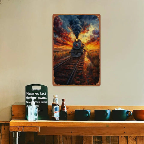 Steam Locomotive Sunset Railway Posters Aluminum Metal Signs 8 By 12 Inch Wall Decor For Living Room Bedroom And Bathroom Dope Vintage Train Art Gift Idea.