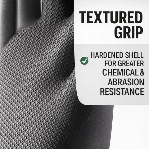 Built To Kick Butt With These Top Shelf Heavy Duty Black Rubber Work Gloves Featuring Rock Solid Chemical Resistance For Grease Monkeys And Pro Mechanics Shops showing textured grip with hardened shell.