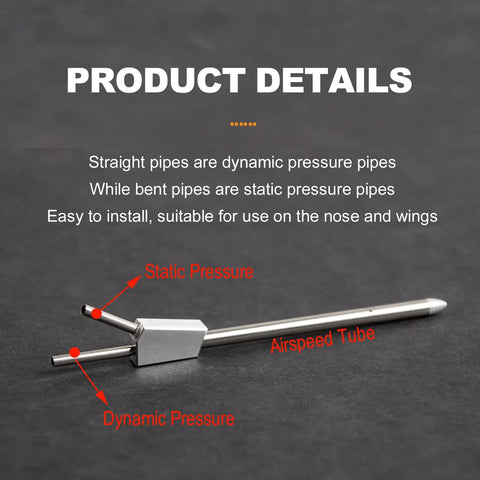Pro-Grade Airspeed Sensor Kit For RC Drones With Digital Pitot Tube, stainless steel structure, annotated pipes dimensions.