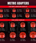Pro Grade Bearing Race And Seal Driver Kit 33Pc With SAE And Metric Adapters, showing metric adapter sizes for wheel bearing installation.