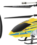 Hercules Built Tough Unbreakable RC Helicopter With 3.5CH Gyro Remote For Kids, yellow design, 9.5 inch long, shown with remote