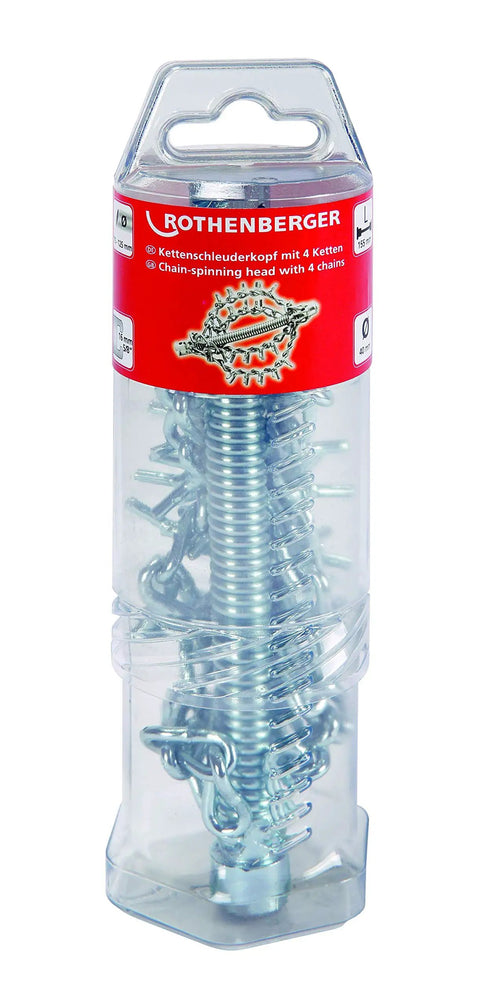 Heavy Hitter Chain Spinning Head Drain Snaking Tool With Spiked Ring 22mm Shank in packaging for pipe cleaning