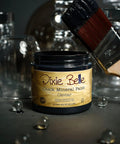 Chalk Mineral Furniture Paint Matte Black Caviar 16oz with brush, perfect for wood, metal, plastic makeovers on cabinets, tables.