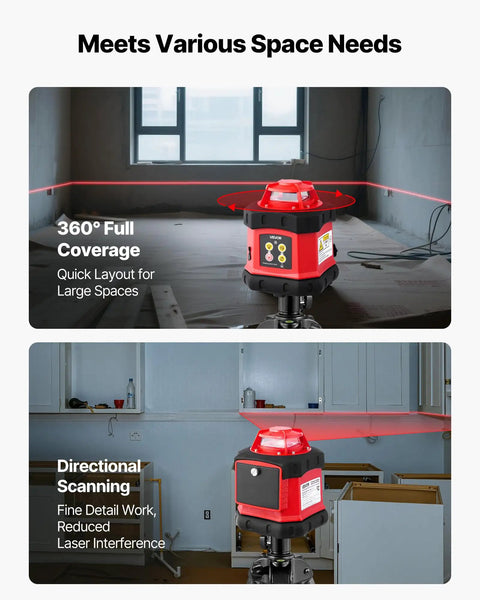 Rotary Laser Level Kit With 984 Ft Range, 360 Degree Self Leveling Red Horizontal Laser Transit For Construction Sites, Tripod, Receiver, Remote, Scale, Case, IP54 Waterproof, 0.12 In Per 100 Ft Precision, Must Have Pro Grade Setup, red laser on tripod in room
