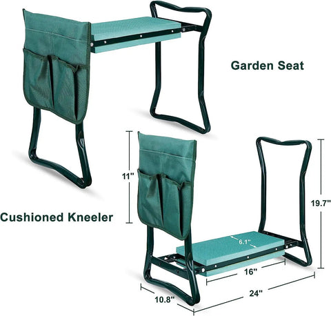 Folding Garden Kneeler And Seat With Free Tool Pouches For Easy Weeding, EVA Foam Knee Pad Keeps Clothes Clean, Sturdy Bench