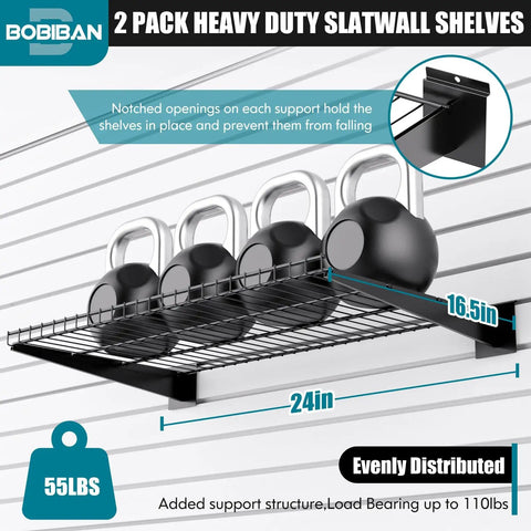 Hardcore Heavy Duty Metal Slatwall Shelves Two Pack With A Slick Black Powder Coat Finish Rock Solid Build Supports 55 Pounds Each Go To Solution For Garage Storage Retail Merchandising Or Shop Floor Organization