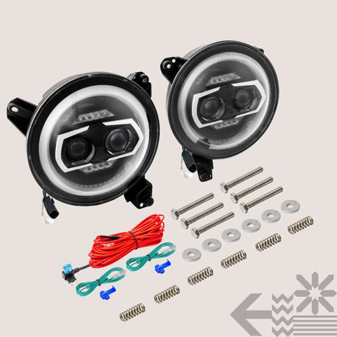 Jeep Wrangler JL JLU Gladiator JT 9 Inch Round LED Headlights Upgrade with Dual Halo DRL and installation parts