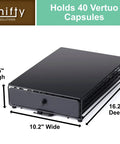 Vertuoline Rolling Coffee Pod Drawer Satin Black, 40 Pod Holder, dimensions 10.2" x 16.2" x 3.5", smooth glide drawer.