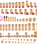86-piece brass DOT air brake line fittings kit for nylon tubing; sizes 1/4–5/8 in, includes elbows, tees, adapters
