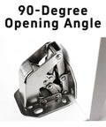 Two Pack No Slam Soft Close Hidden Spring Hinges, 90 Degree Brushed Nickel Frameless Concealed Cabinet Hinges, side view installed.