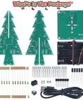 Complete components of 3D Christmas Tree Soldering Kit With LED Flashing Lights In 7 Colors Dope DIY Electronics Project.