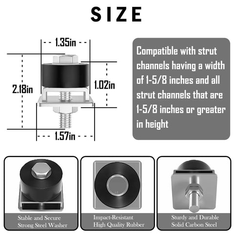 One And Five Eighths Inch Strut Trolley Limit Blocks Heavy Duty Two Pack With Hardware dimensions and compatibility chart