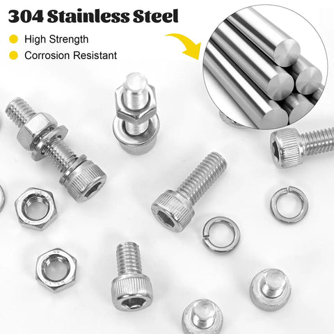 Mega M2 Hex Socket Head Cap Screw Set 1260 Pieces Stainless Steel 304 Includes M2 Bolts In 4mm 6mm 8mm 10mm 12mm 16mm 20mm Hex Nuts Flat And Spring Washers With Mini Wrench For 3D Printers Electronics RC DIY CNC visible.