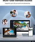 Lumus Outdoor Security Camera With 2K Color Night Vision Spotlight displayed on multiple devices for remote access.