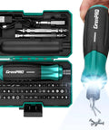 Heavy Duty Cordless Electric Screwdriver Kit With 51 Magnetic Bits And Integrated Led Light, Rechargeable Power Tool Built Tough For Plug And Play Furniture Assembly And No Sweat Home Projects in a case with tools and LED.