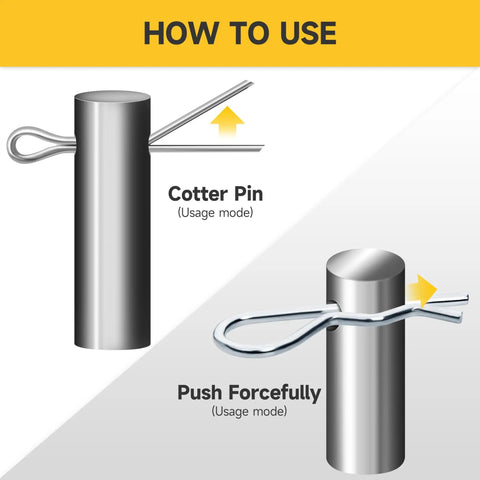 Instruction for using 620 Piece Cotter Pin Kit With Zinc Plated Steel Pins, Hairpin Cotter Pins And R Clips in hitch assemblies