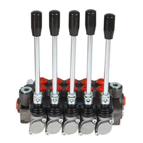 Heavy Duty Five Spool Hydraulic Control Valve Beefed Up 3600 PSI 13 GPM SAE Ports Inlet Outlet For Tractors Loaders And Log Splitters