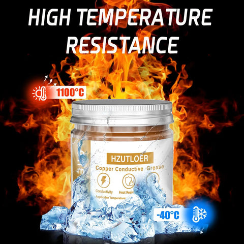 Front view of Copper Conductive Grease Paste 100G Anti Arcing Electrical Grease jar with temperature resistance labels.