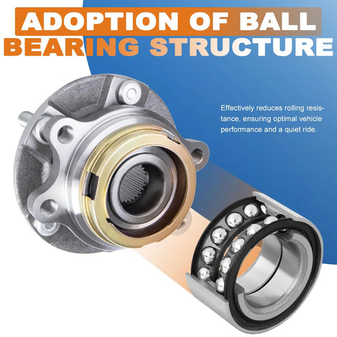 Front Wheel Hub Bearing Assembly Pair For 2007-2012 Nissan Altima 2.5L 4-Cylinder With ABS Sensor, 5 Lug, 4-Bolt Flange