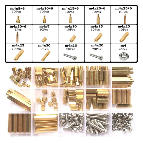 Brass PCB Spacer Kit M2 M3 M4 M5 M6 Hex Standoff Set With Male And Female Threads Screw Nut Kit For Pillar Mounts Grounding Ready 190Pcs M4 Version Great For Electronics Projects And DIYers, m4 brass spacers and screws set