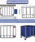 Heavy Duty Workhorse Laundry Cart With Smooth Rolling Casters Massive Linen Hopper And Rust Resistant Stainless Steel Wash Bin installation instructions with parts.