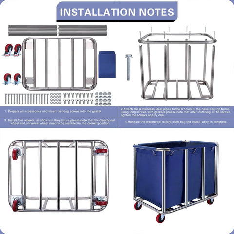 Heavy Duty Workhorse Laundry Cart With Smooth Rolling Casters Massive Linen Hopper And Rust Resistant Stainless Steel Wash Bin installation instructions with parts.