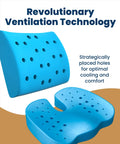 Feel The Ultimate Comfort With This Doctor Approved Memory Foam Seat Cushion Designed For Office Chairs And Cars To Crush Tailbone Pain And Sciatica Suffering While Boosting Your Posture During Those Long Grind Sessions In Style Black, showcasing blue foam with ventilation holes for cooling.