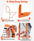 4-step setup guide for Foldable 6x6 Lacrosse Goal With Portable Steel Frame For Backyard Practice, showing assembly steps.