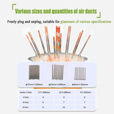 Various sizes of air ducts suitable for glassware, showcasing adaptability for Top Tier 800W Lab Airflow Dryer Electric Drying Rack.