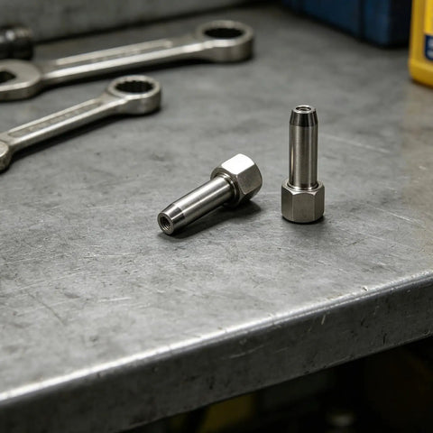 2 Pack Heavy Duty Steel Grease Tip Nozzles for Grease Guns on workshop table