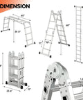 7 In 1 Folding Aluminum Ladder Multi Purpose Extension Scaffold Leaning Stepladder Heavy Duty With EN 131 Standard 12.5 Feet Folds To Compact 40.5 By 11 By 23.5 Inches For Easy Storage And Versatile Height, dimension view
