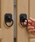 Black Cabinet Bifold Closet Door Ring Pull Handles With 1.6 Inch Backplate 4 Pack on wood bifold doors, zinc alloy black ring pull
