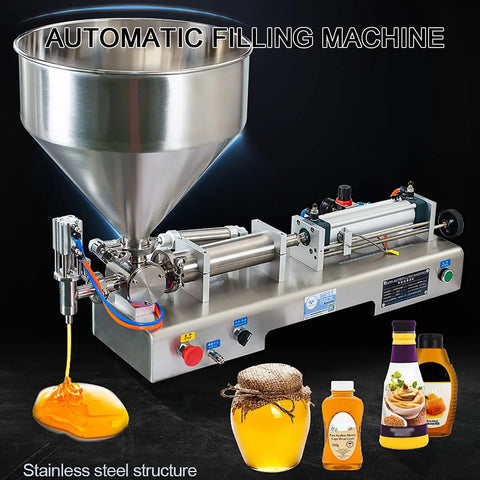 Kickass Precision Pneumatic Liquid Filling Machine, Adjustable 10 To 100 ML Stainless Steel Bottle Pump With Anti Drip Nozzles, showing honey dispensing.