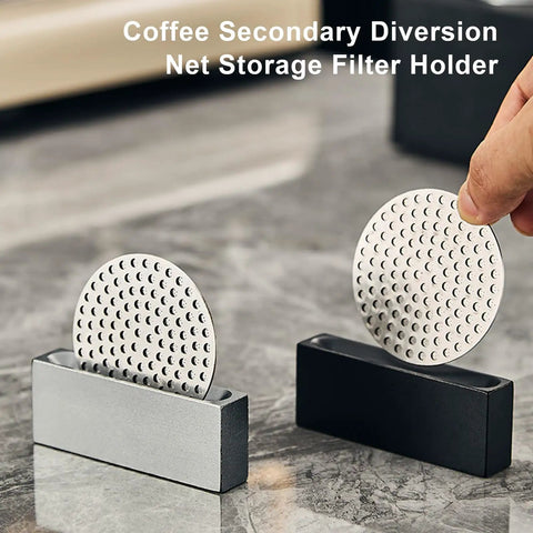 Espresso Station Organizer Stand For Coffee Lovers With Aluminum Filter Screen Holder And Portafilter Puck Screen Rack in use